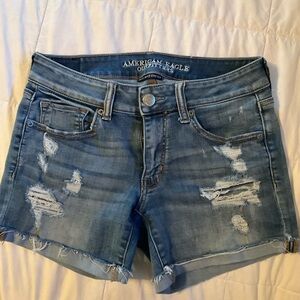 American Eagle Outfitters Women's Ripped Jean Shorts - Light Blue